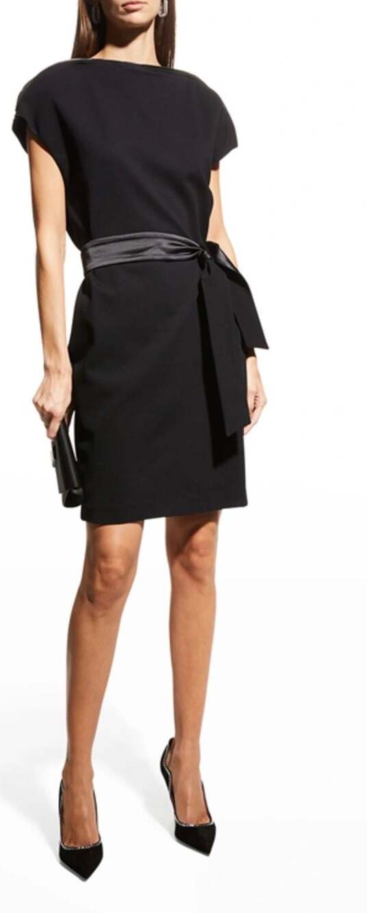 Emporio Armani Milano Jersey Boatneck Sheath Dress with Satin Tie Belt
